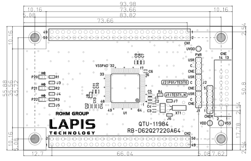 機械図面 - ROHM Semiconductor RB-D62Q2722GA64リファレンスボード